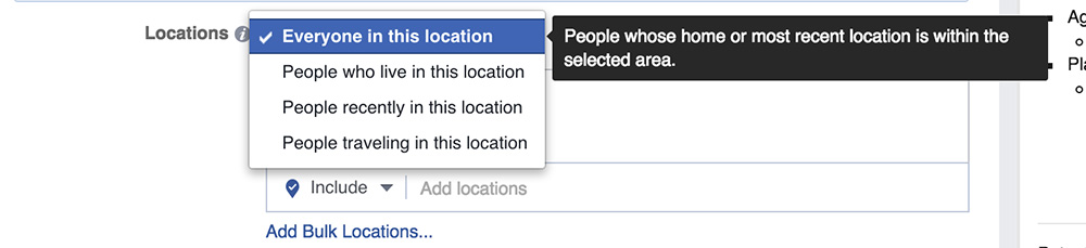 defining a location for a facebook advertisement