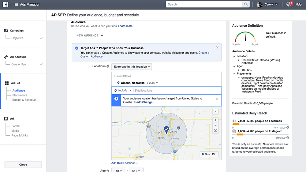 defining a radius for your facebook advertisement