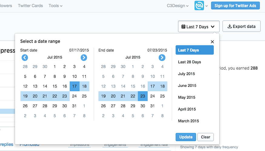 Set date range in Tweet Activity Dashboard