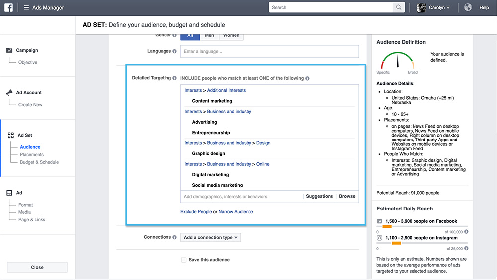 narrowing the reach of a facebook advertisements