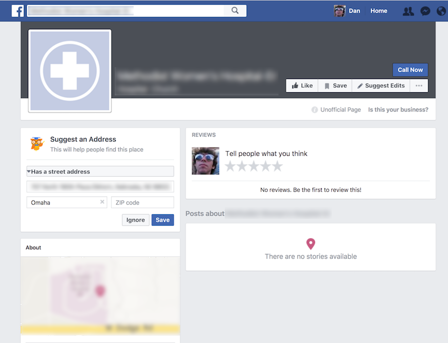 example of unmanaged business page on facebook known as an unofficial page