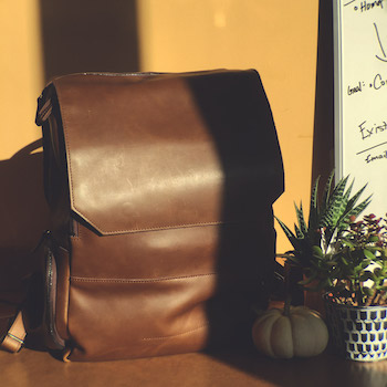 advertising campaign shot for leather backpack 