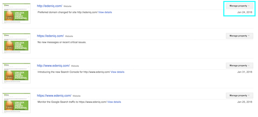 adding all versions of URL to google search console