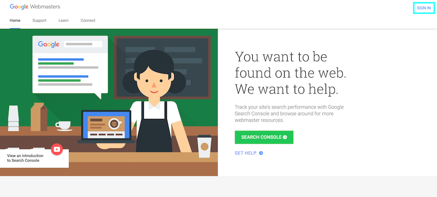 google webmaster tools search console login screen
