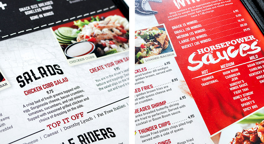 menu design for max's thunder road grill