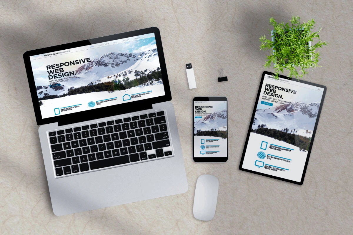 A photo of a responsive website on multiple devices showing how important responsive design still is in 2025